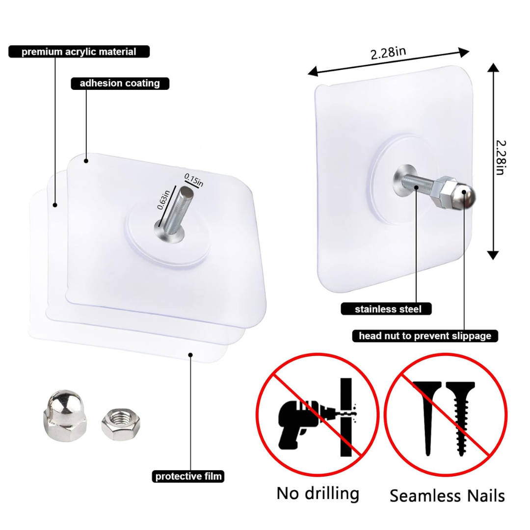 Self-Adhesive Screw Wall Hooks – No Drill