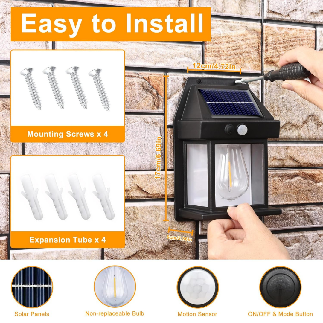 Solar Outdoor Wall Light – Waterproof IP65, Motion Sensor, Auto On/Off