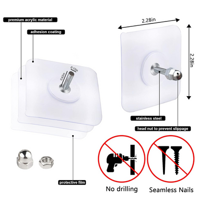 Self-Adhesive Screw Wall Hooks – No Drill